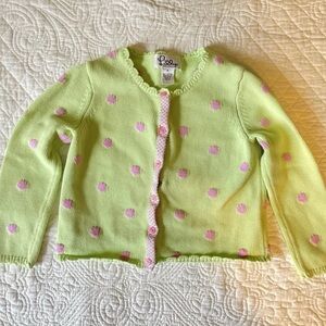Lilly Pulitzer Lime Green and Pink Polka Dot Button Up Sweater Cardigan